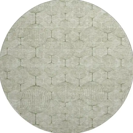 8' Artichoke Green And Ivory Geometric Washable Round Rug With UV Protection Photo 3