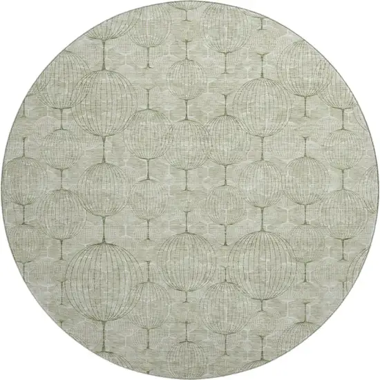 8' Artichoke Green And Ivory Geometric Washable Round Rug With UV Protection Photo 1