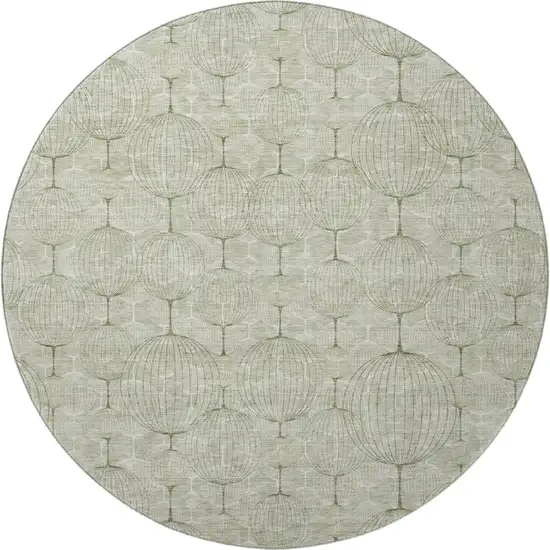 8' Artichoke Green And Ivory Geometric Washable Round Rug With UV Protection Photo 4