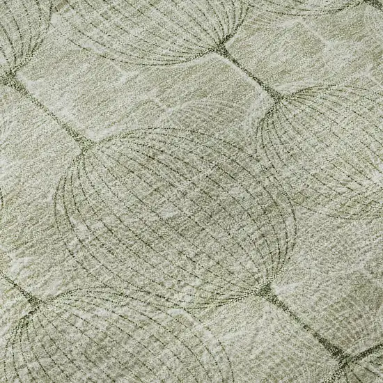 8' Artichoke Green And Ivory Geometric Washable Round Rug With UV Protection Photo 9