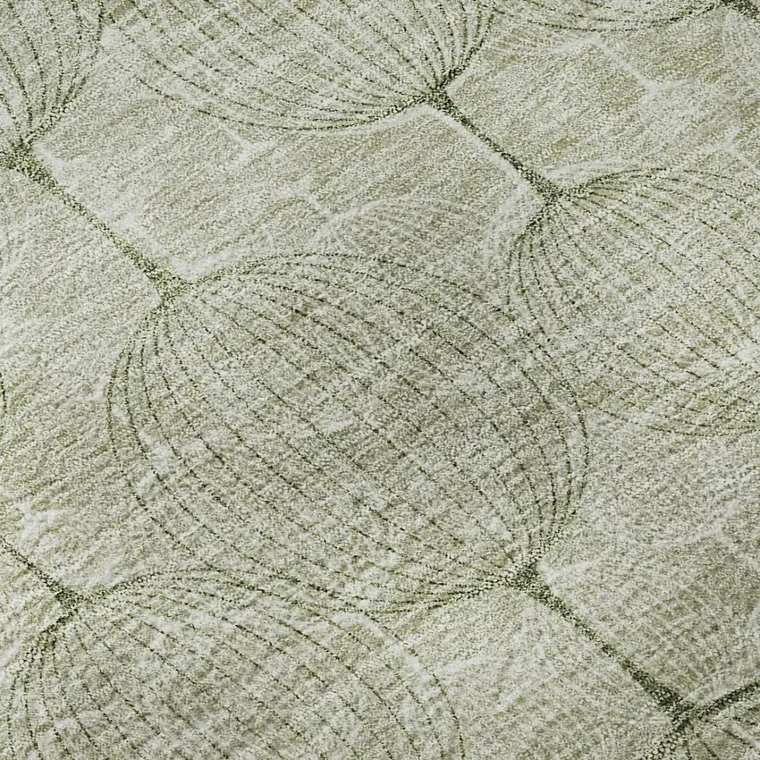 8' Artichoke Green And Ivory Geometric Washable Round Rug With UV Protection Photo 9