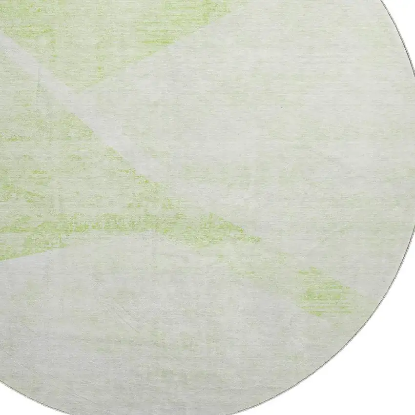 8' Artichoke Green And Ivory Geometric Washable Round Rug With UV Protection Photo 3