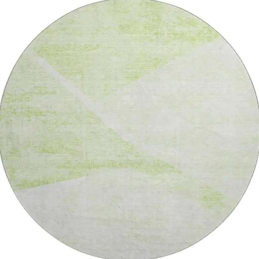 8' Artichoke Green And Ivory Geometric Washable Round Rug With UV Protection Photo 4