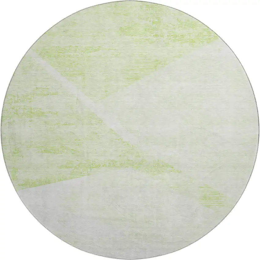 8' Artichoke Green And Ivory Geometric Washable Round Rug With UV Protection Photo 1