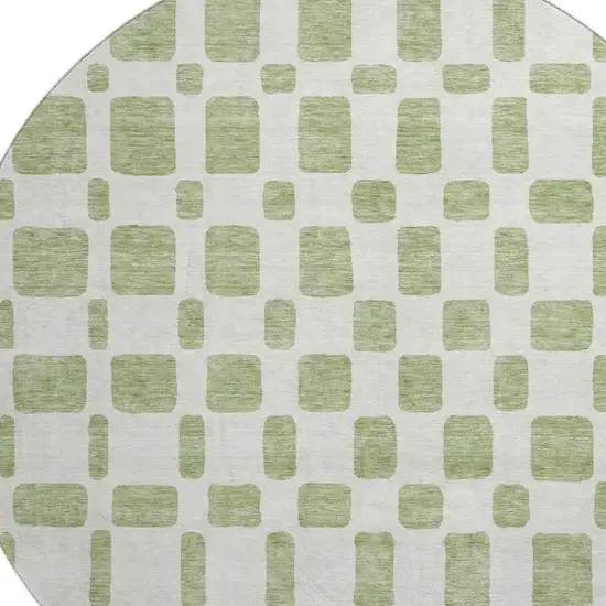 8' Artichoke Green And Ivory Geometric Washable Round Rug With UV Protection Photo 3