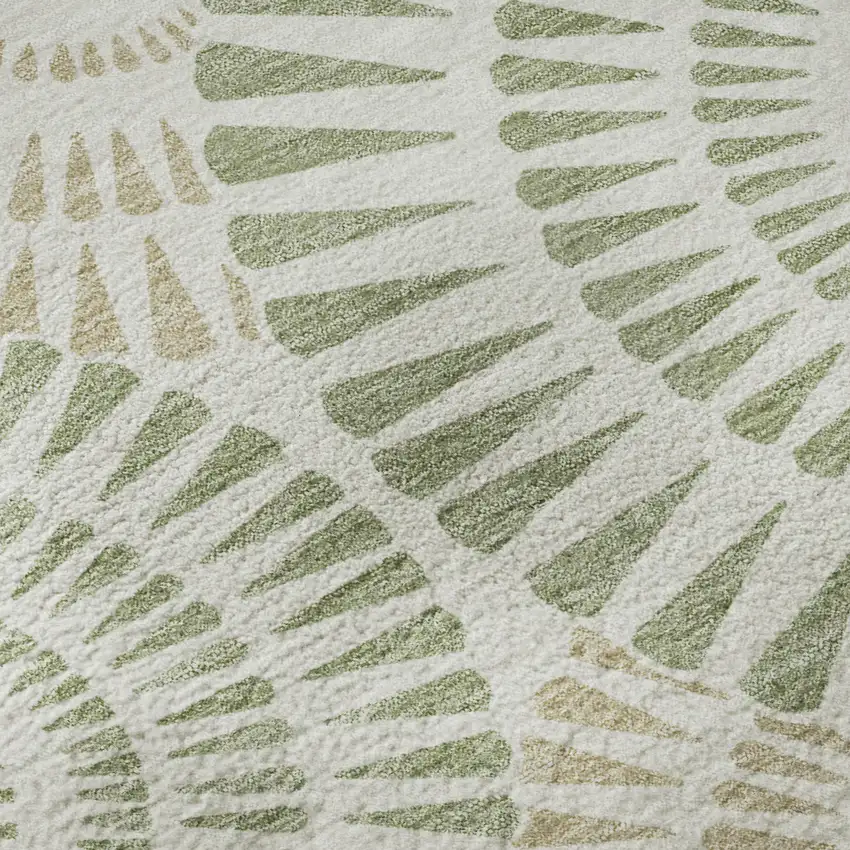 8' Artichoke Green And Ivory Geometric Washable Round Rug With UV Protection Photo 9