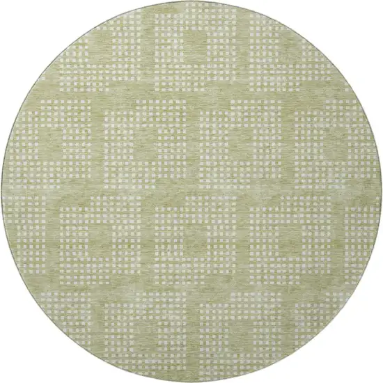 8' Artichoke Green And Ivory Geometric Washable Round Rug With UV Protection Photo 4