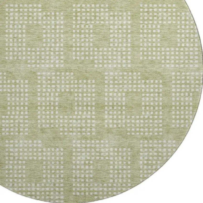 8' Artichoke Green And Ivory Geometric Washable Round Rug With UV Protection Photo 3