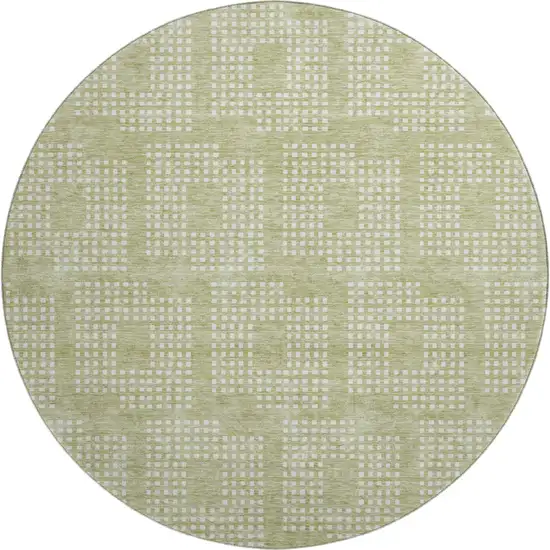 8' Artichoke Green And Ivory Geometric Washable Round Rug With UV Protection Photo 1