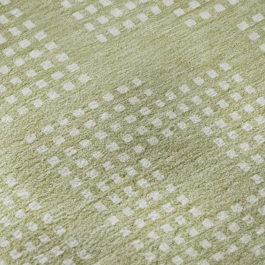 8' Artichoke Green And Ivory Geometric Washable Round Rug With UV Protection Photo 9