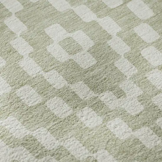 8' Artichoke Green And Ivory Geometric Washable Round Rug With UV Protection Photo 9