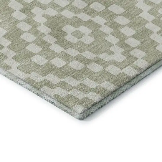 8' Artichoke Green And Ivory Geometric Washable Round Rug With UV Protection Photo 7