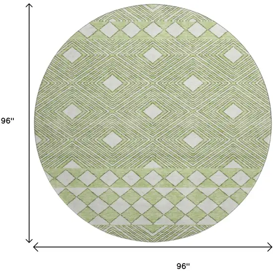 8' Artichoke Green And Ivory Geometric Washable Round Rug With UV Protection Photo 8