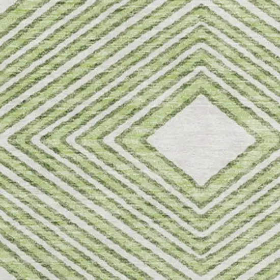 8' Artichoke Green And Ivory Geometric Washable Round Rug With UV Protection Photo 3