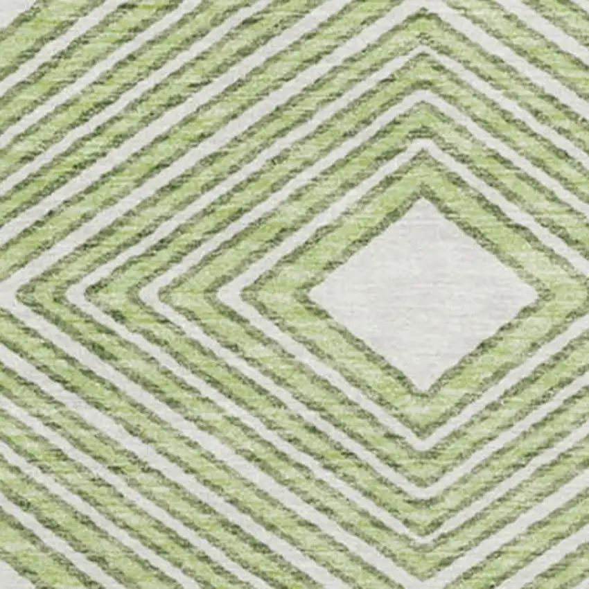 8' Artichoke Green And Ivory Geometric Washable Round Rug With UV Protection Photo 3