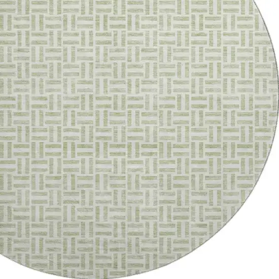 8' Artichoke Green And Ivory Geometric Washable Round Rug With UV Protection Photo 3
