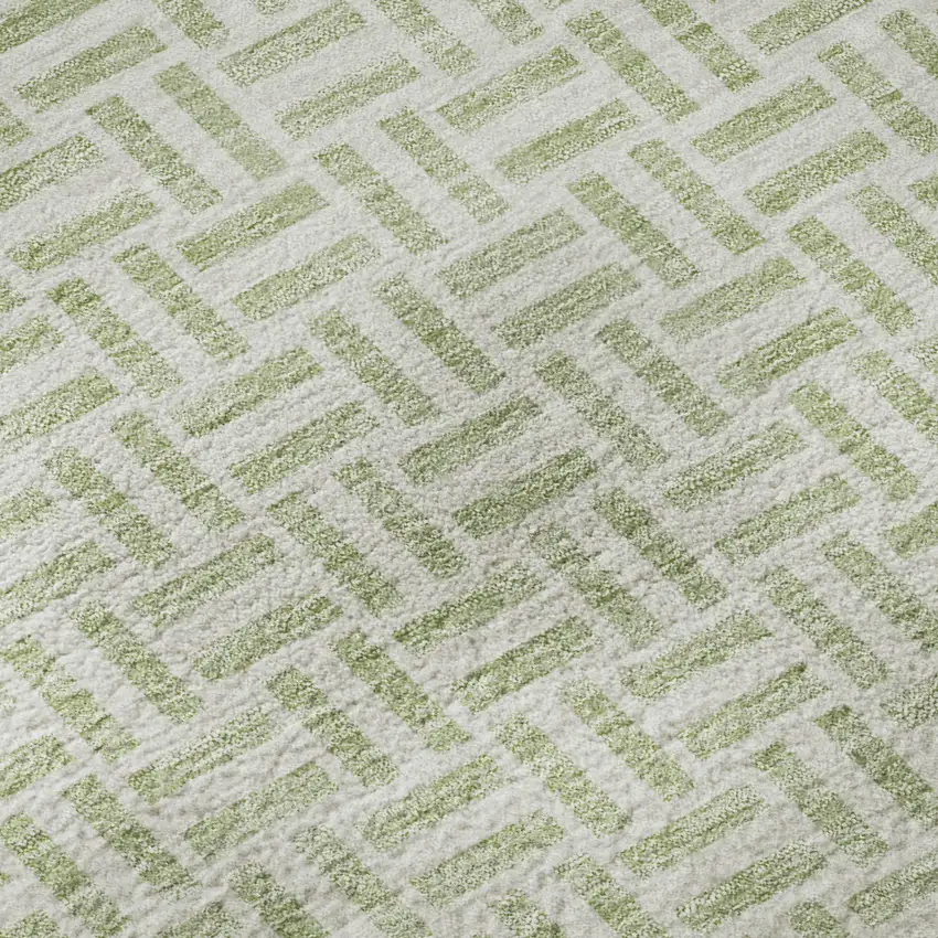 8' Artichoke Green And Ivory Geometric Washable Round Rug With UV Protection Photo 9