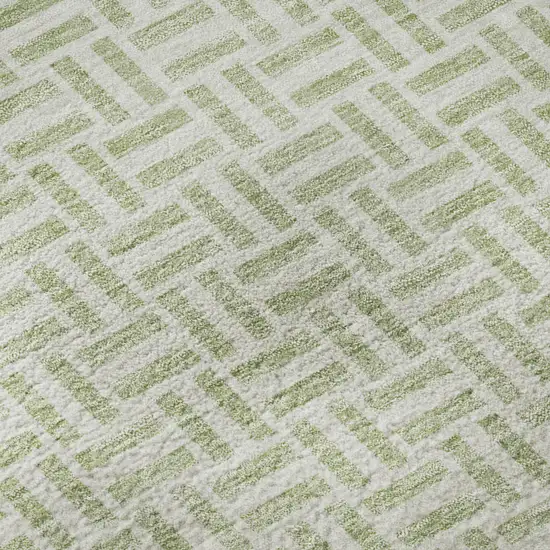 8' Artichoke Green And Ivory Geometric Washable Round Rug With UV Protection Photo 9