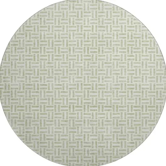 8' Artichoke Green And Ivory Geometric Washable Round Rug With UV Protection Photo 4