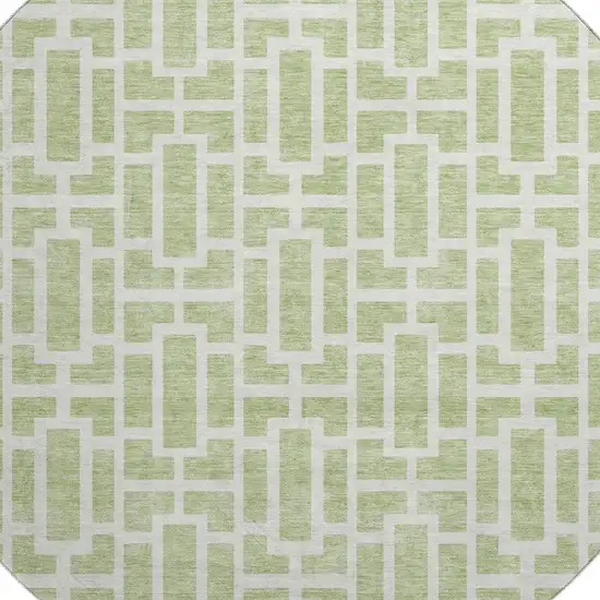 8' Artichoke Green And Ivory Geometric Washable Round Rug With UV Protection Photo 3