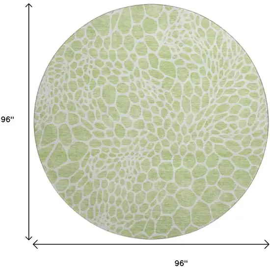 8' Artichoke Green And Ivory Geometric Washable Round Rug With UV Protection Photo 9