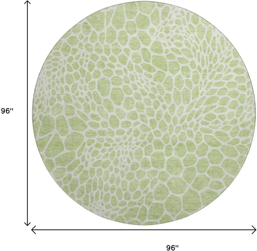 8' Artichoke Green And Ivory Geometric Washable Round Rug With UV Protection Photo 9