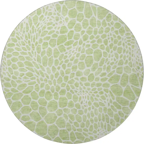 8' Artichoke Green And Ivory Geometric Washable Round Rug With UV Protection Photo 3