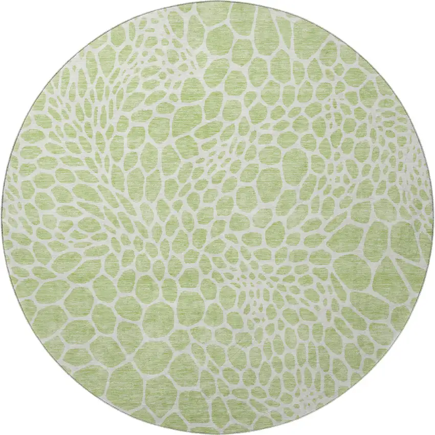 8' Artichoke Green And Ivory Geometric Washable Round Rug With UV Protection Photo 3