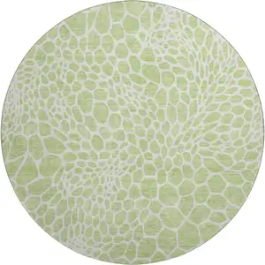 Photo of 8' Artichoke Green And Ivory Geometric Washable Round Rug With UV Protection