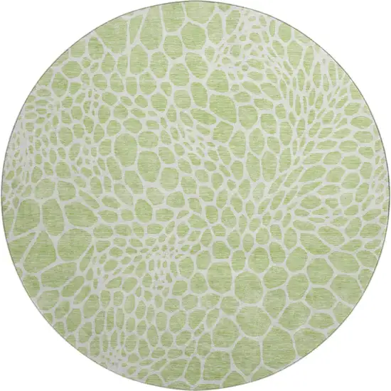 8' Artichoke Green And Ivory Geometric Washable Round Rug With UV Protection Photo 1