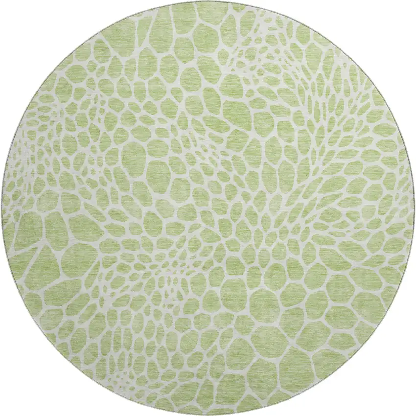 8' Artichoke Green And Ivory Geometric Washable Round Rug With UV Protection Photo 1