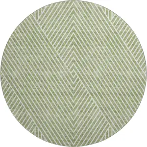 Photo of 8' Artichoke Green And Ivory Geometric Washable Round Rug With UV Protection