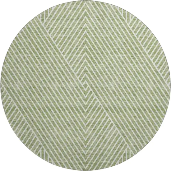 8' Artichoke Green And Ivory Geometric Washable Round Rug With UV Protection Photo 1