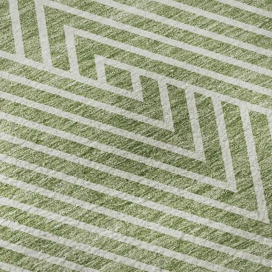 8' Artichoke Green And Ivory Geometric Washable Round Rug With UV Protection Photo 9