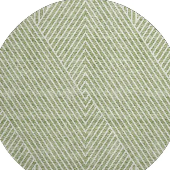 8' Artichoke Green And Ivory Geometric Washable Round Rug With UV Protection Photo 3