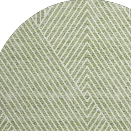 8' Artichoke Green And Ivory Geometric Washable Round Rug With UV Protection Photo 2