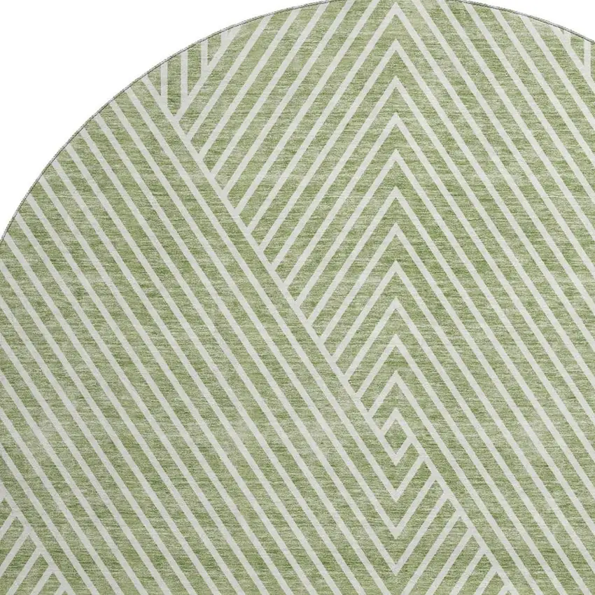 8' Artichoke Green And Ivory Geometric Washable Round Rug With UV Protection Photo 2