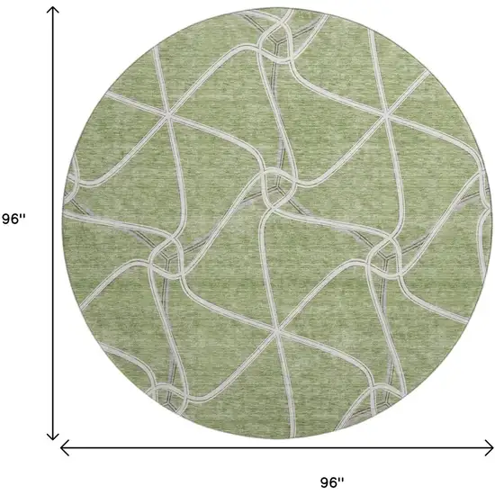 8' Artichoke Green And Ivory Geometric Washable Round Rug With UV Protection Photo 9