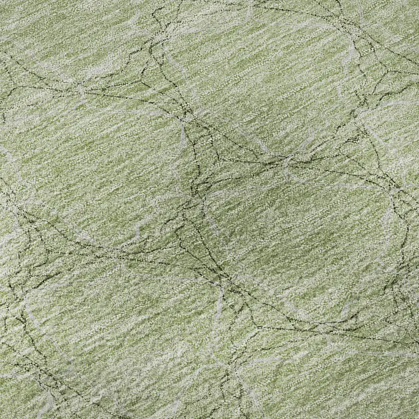 8' Artichoke Green And Ivory Geometric Washable Round Rug With UV Protection Photo 8