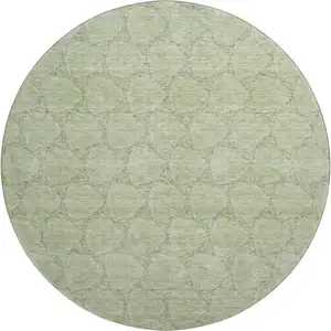 Photo of 8' Artichoke Green And Ivory Geometric Washable Round Rug With UV Protection