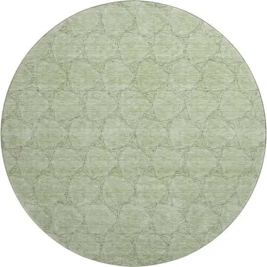 8' Artichoke Green And Ivory Geometric Washable Round Rug With UV Protection Photo 1