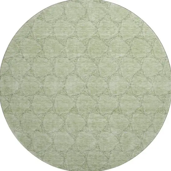 8' Artichoke Green And Ivory Geometric Washable Round Rug With UV Protection Photo 2