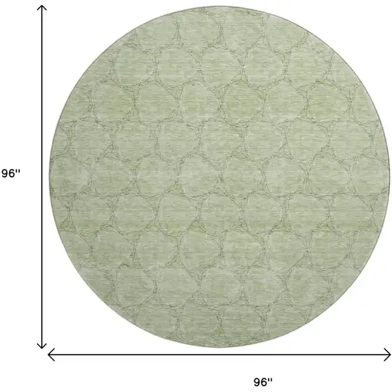 8' Artichoke Green And Ivory Geometric Washable Round Rug With UV Protection Photo 9