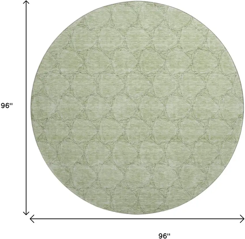 8' Artichoke Green And Ivory Geometric Washable Round Rug With UV Protection Photo 9