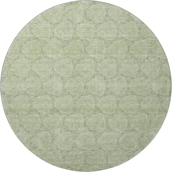 8' Artichoke Green And Ivory Geometric Washable Round Rug With UV Protection Photo 3