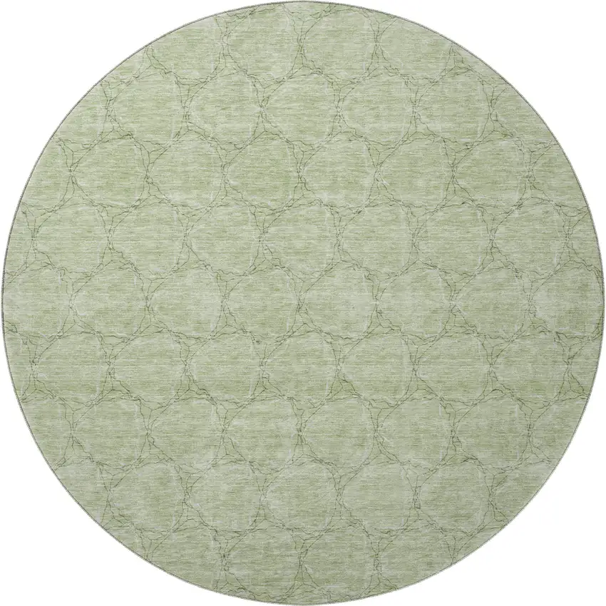 8' Artichoke Green And Ivory Geometric Washable Round Rug With UV Protection Photo 3