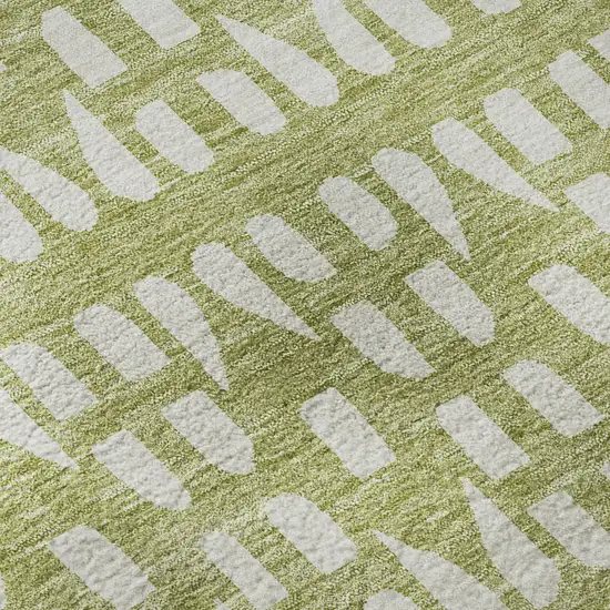 8' Artichoke Green And Ivory Geometric Washable Round Rug With UV Protection Photo 7