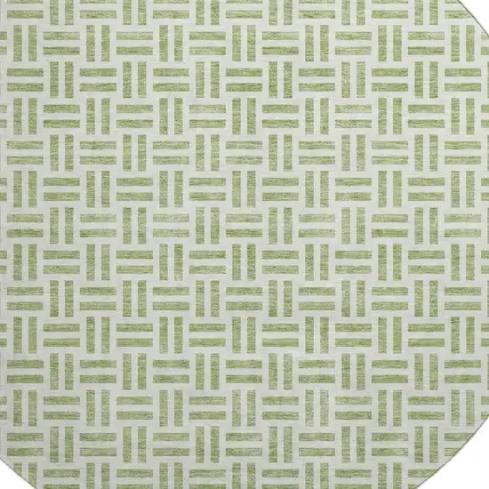 8' Artichoke Green And Ivory Geometric Washable Round Rug With UV Protection Photo 2