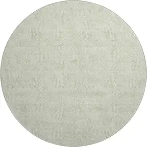Photo of 8' Artichoke Green And Ivory Geometric Washable Round Rug With UV Protection