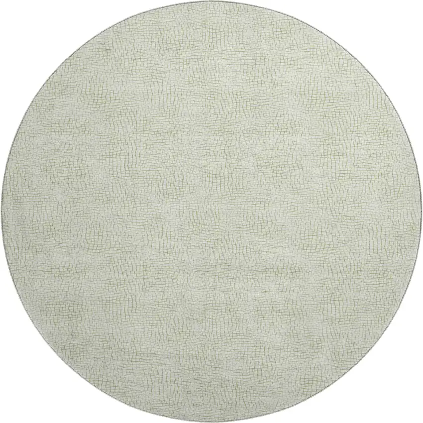 8' Artichoke Green And Ivory Geometric Washable Round Rug With UV Protection Photo 1